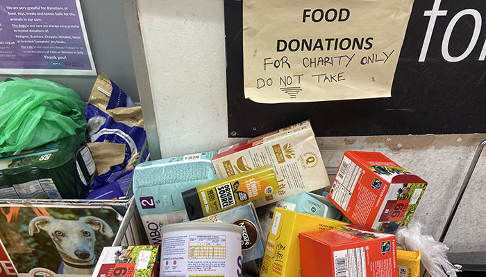 A pile of food donations.
