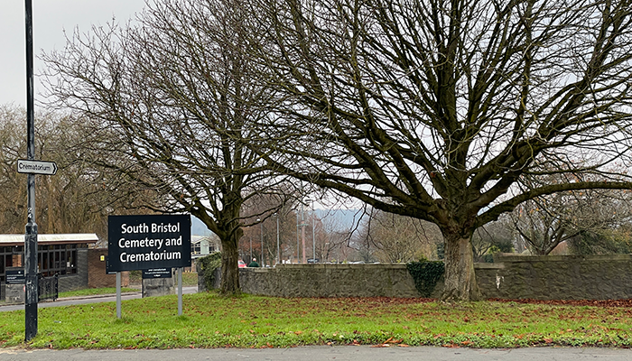 The sign at entrance of South Bristol's Crematorium and Cemetery