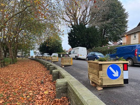 Anti-parking planters near St George Park.